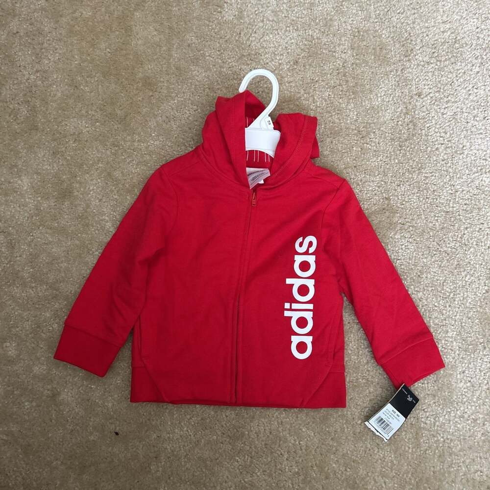 Adidas kids Red White Hooded Full Zip Logo Spell Out Jacket